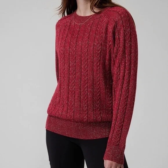 Athleta Sweaters - ATHLETA CROSSROADS CREW SWEATER DECADENT RED METALLIC MERINO WOOL OVERSIZED M